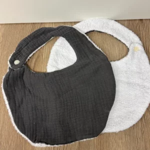 Lot 2 bavoirs double gaze blanc et gris — personnalisables prénom fait main bébé