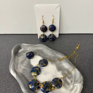 parure bijoux resine bleu et or