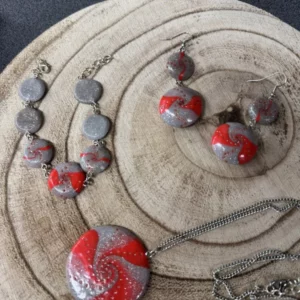 Parure bijoux artisanaux rouge