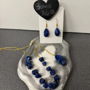 Parure Bijoux Résine Effet Pierre Bleue