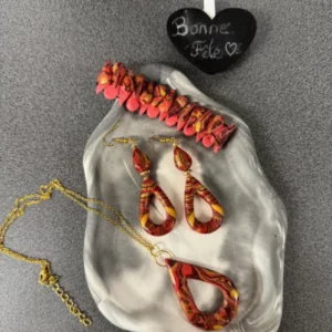 Parure Bijoux Résine Rouge & Doré - Cadeau Fête des Mères