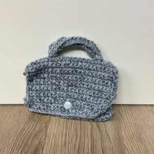 Petit Porte-Monnaie Cartable en Crochet Bleu Chiné – Fait Main