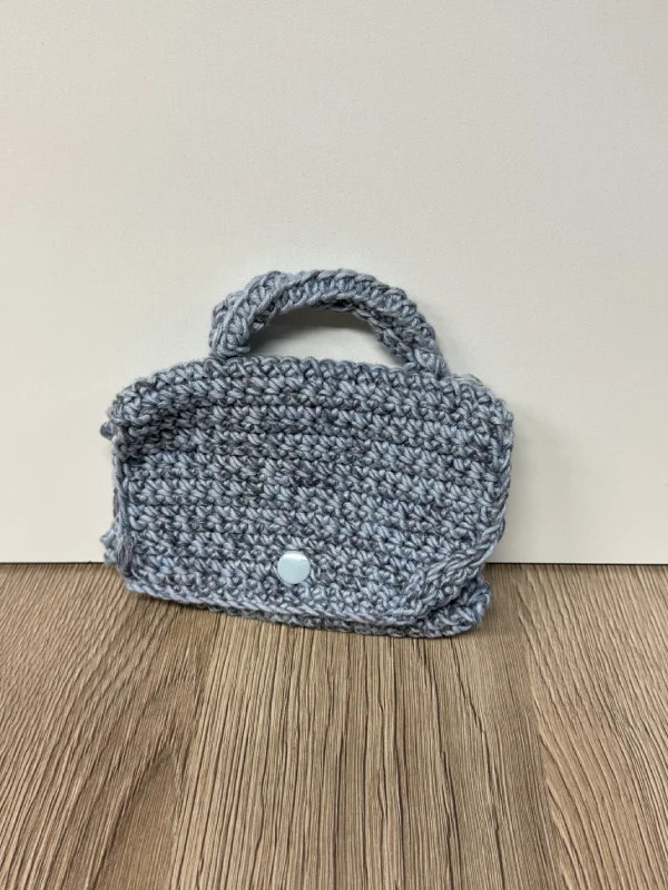 Petit Porte-Monnaie Cartable en Crochet Bleu Chiné – Fait Main