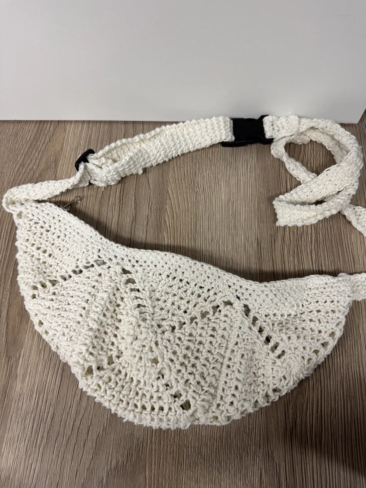 sac banane crochet granny blanc