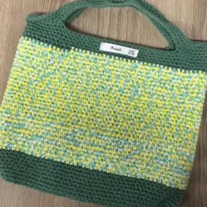 Sac Cabas en Crochet Fait Main - Vert & Chiné