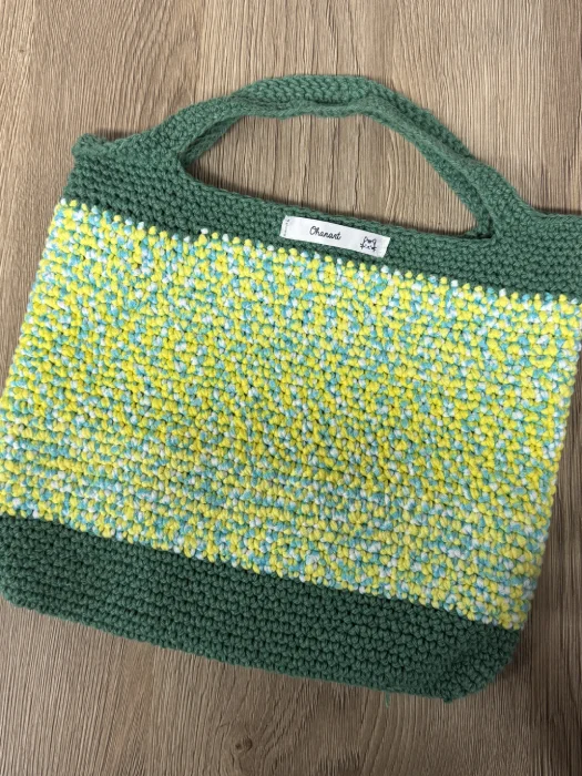 Sac Cabas en Crochet Fait Main - Vert & Chiné