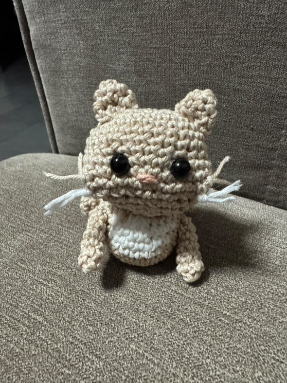 Amigurumi Personnalisé Fait Main — Animal, Personnage ou Portrait au Crochet | OhanArt62 3 Petit chat en crochet beige avec des yeux noirs