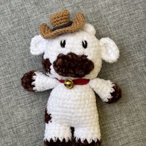 Peluche Vache Cow-boy en Laine Velours, Fait Main