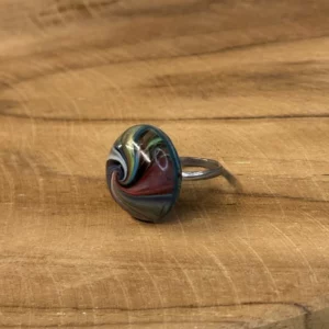 Bague fantaisie bille marbrée multicolore
