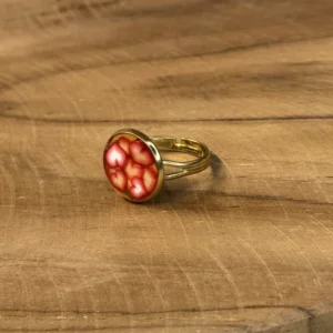 Bague fantaisie cabochon pois rouge et blanc