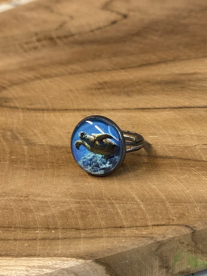 bague fantaisie cabochon tortue des mers