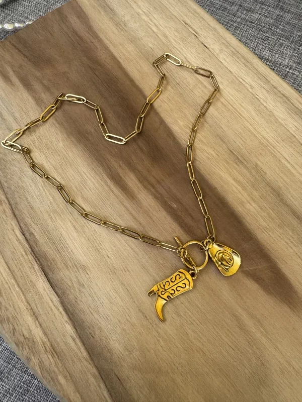 Collier et bracelet western doré en acier inoxydable